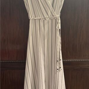 Calvin Klein Cream and Gray Striped Maxi Dress